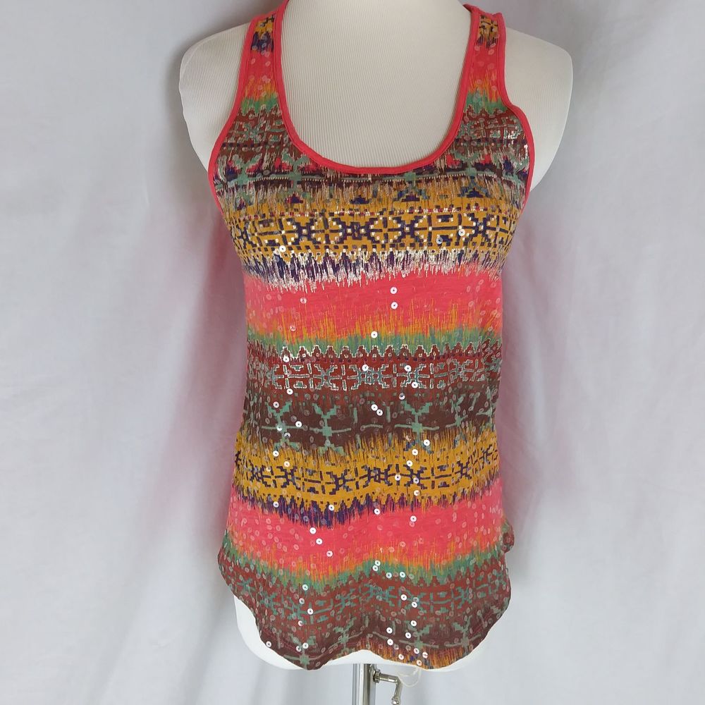 3/25$ Express sequin watercolor geometric tank top